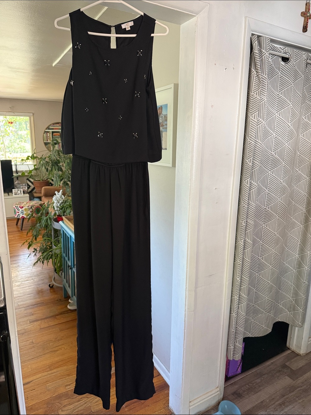 Charming charlies Black Sleeveless Jumpsuit with Embellished Bodice